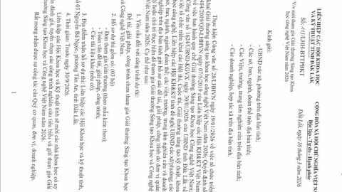 Về việc mời tham gia Giải thưởng Sáng tạo Khoa học công nghệ Việt Nam năm 2026